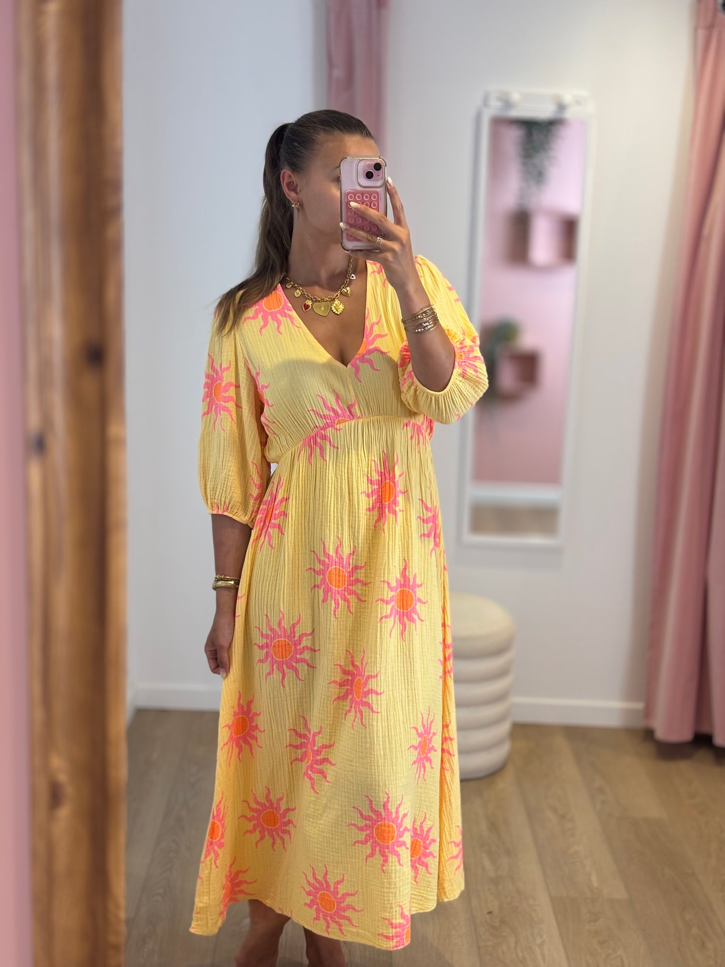 Robe Longue en Gaze de Coton - Soleil