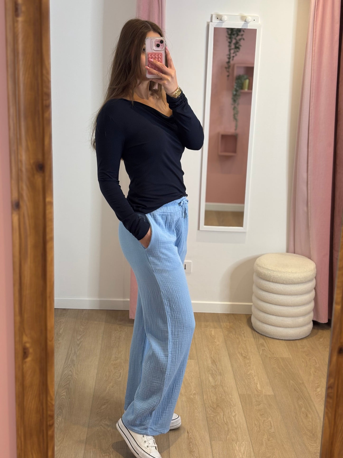 Pantalon en Gaze de Coton - Bleu ciel