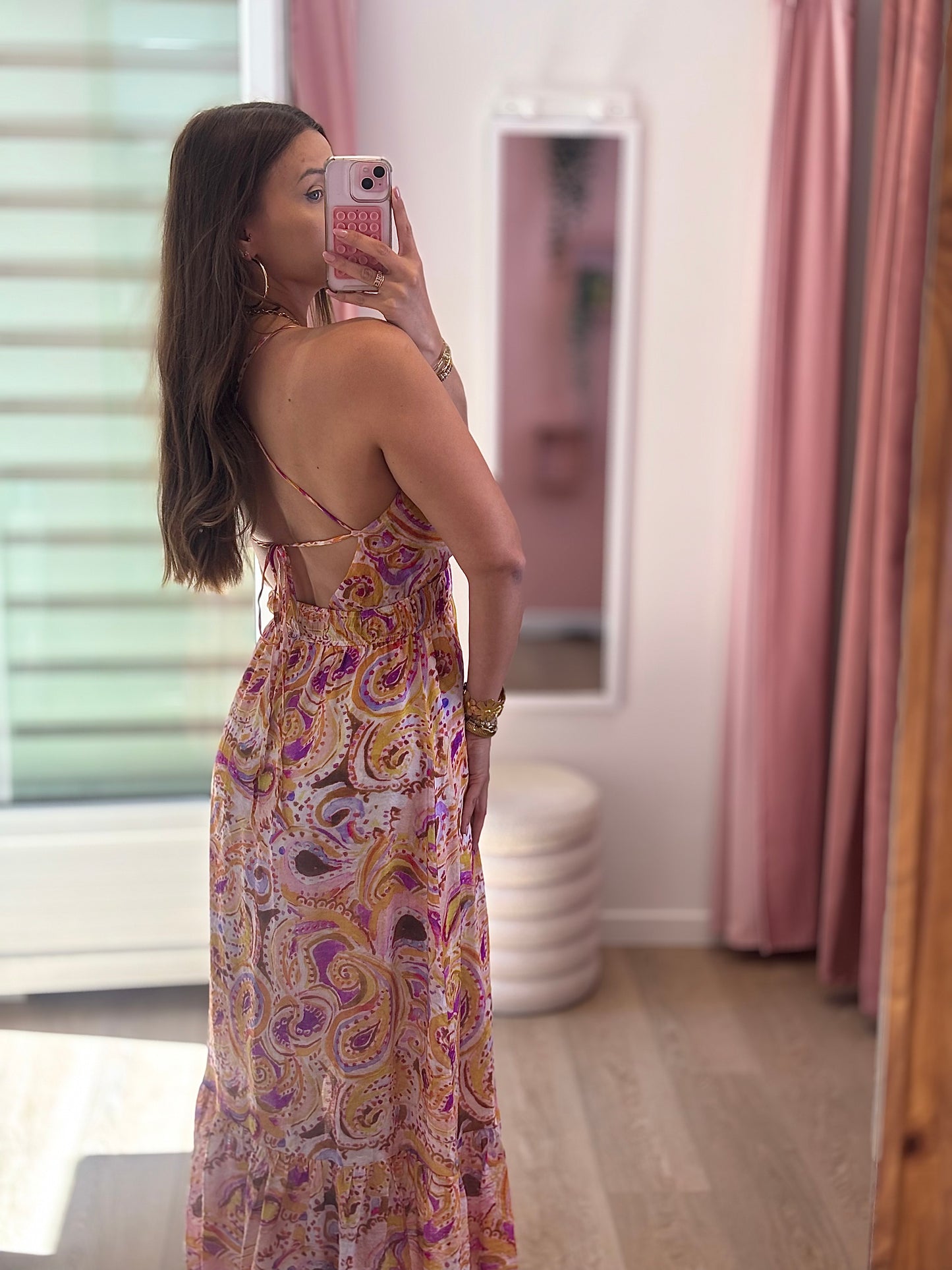 Robe Longue Imprimé Cachemire - Dos Lacé