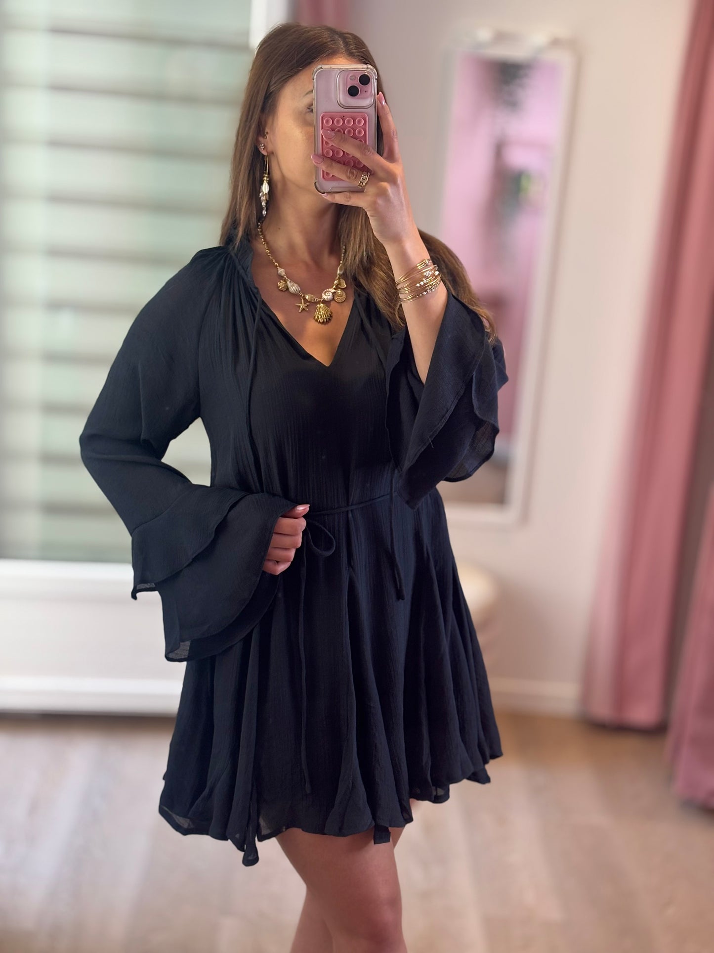 Robe Courte à Volants - Noir
