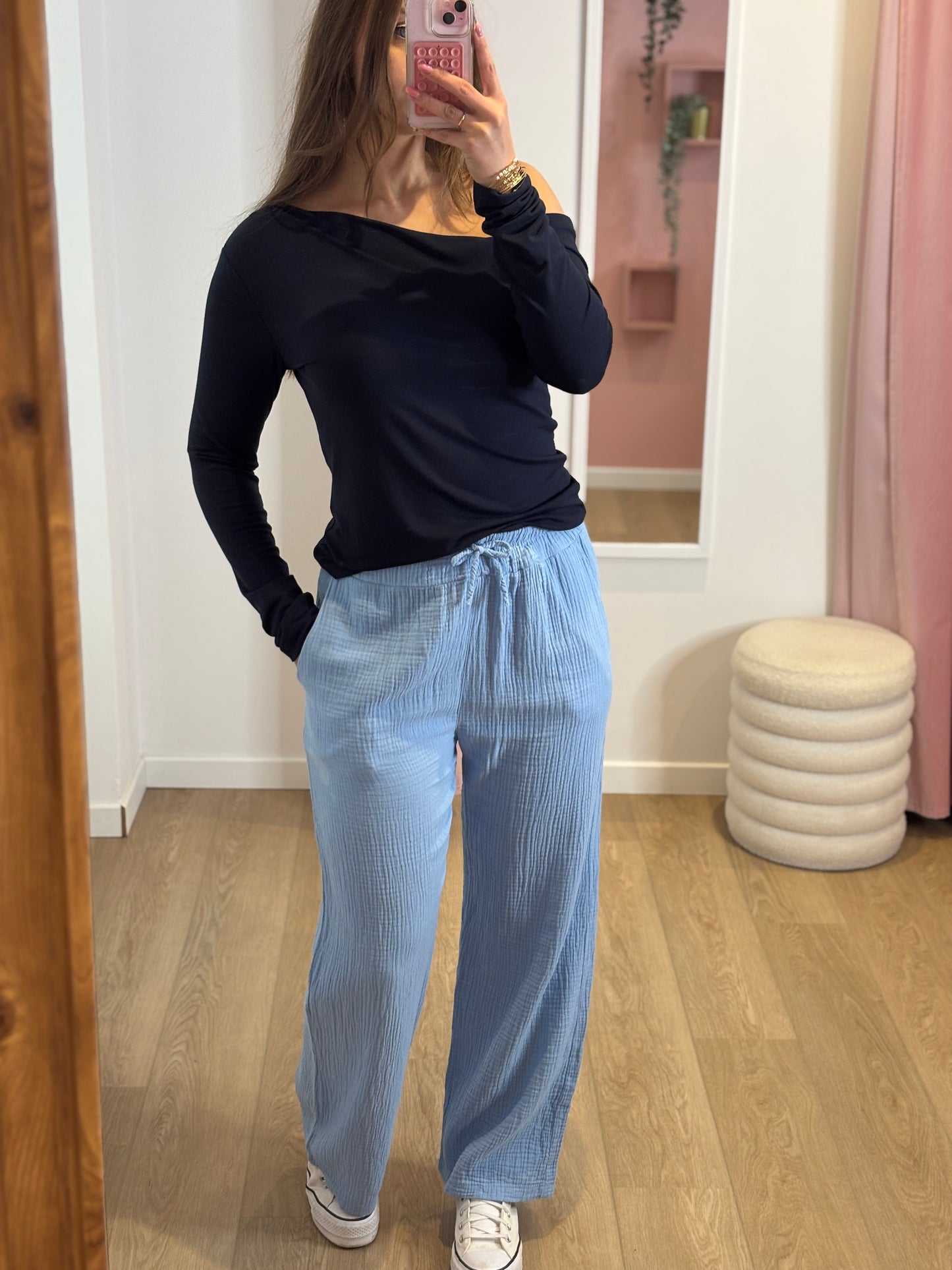 Pantalon en Gaze de Coton - Bleu ciel