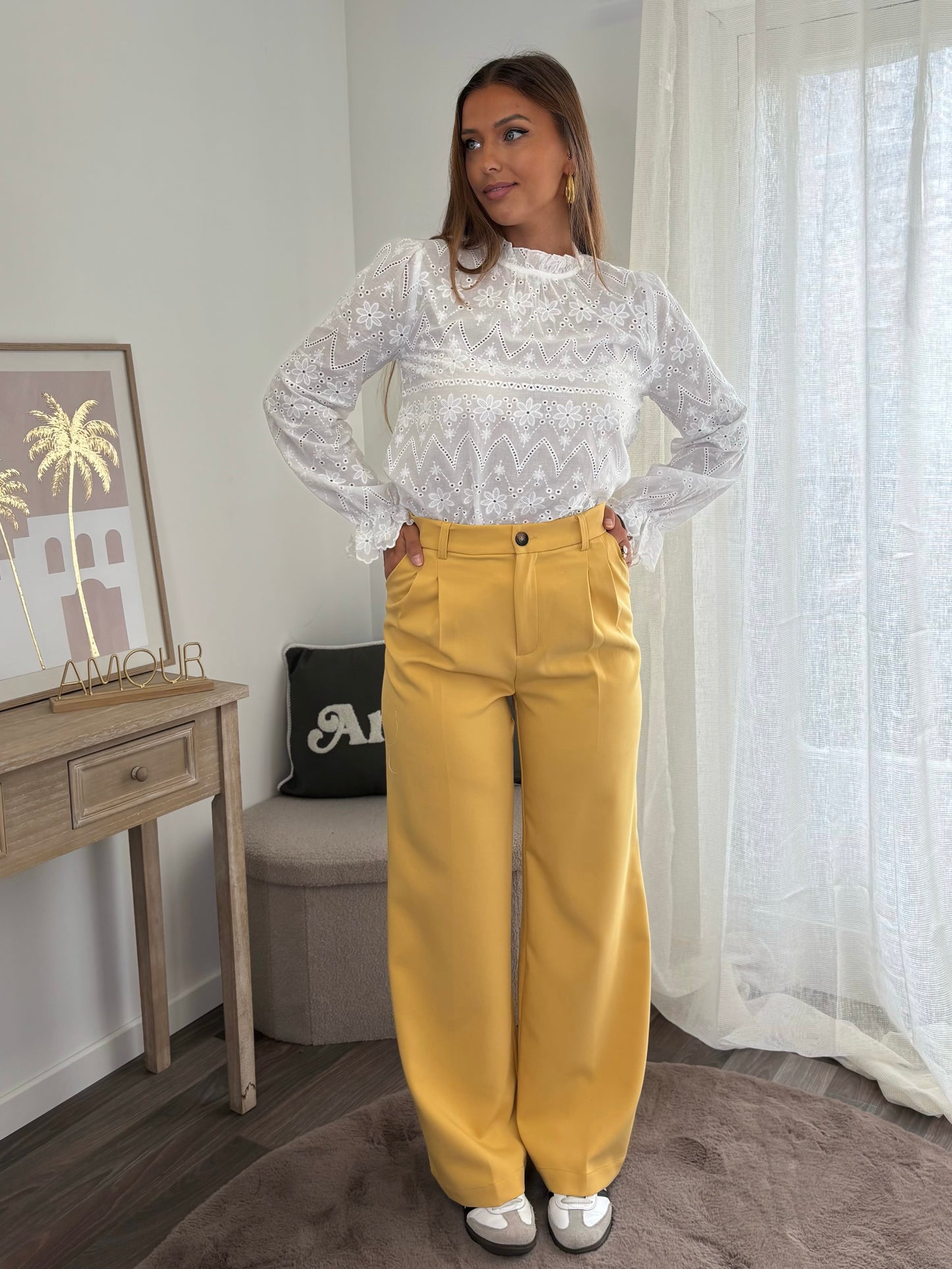 Pantalon Fluide Tailleur – Jaune Beurre