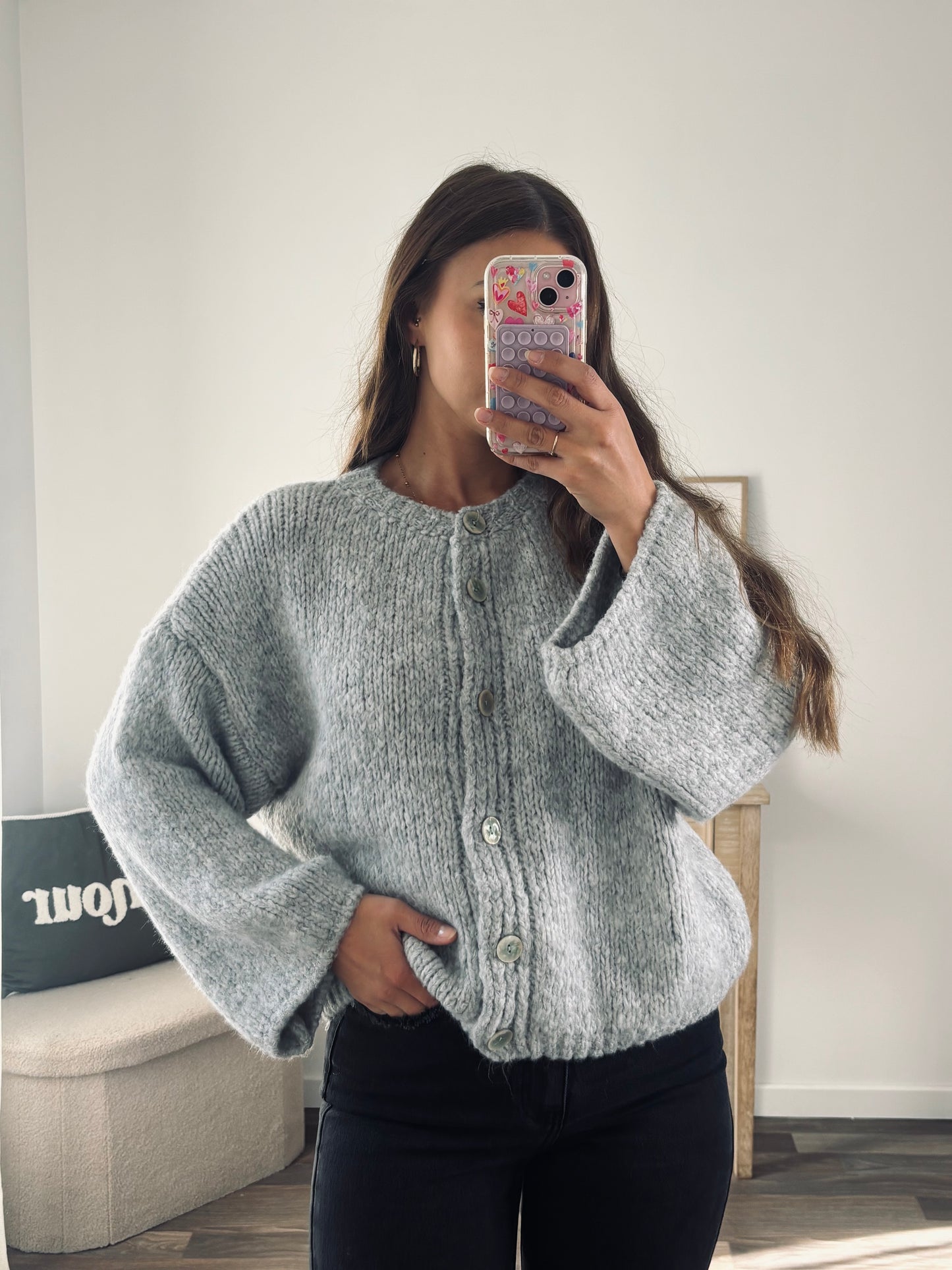 Gilet Boutons Nacrés - Gris