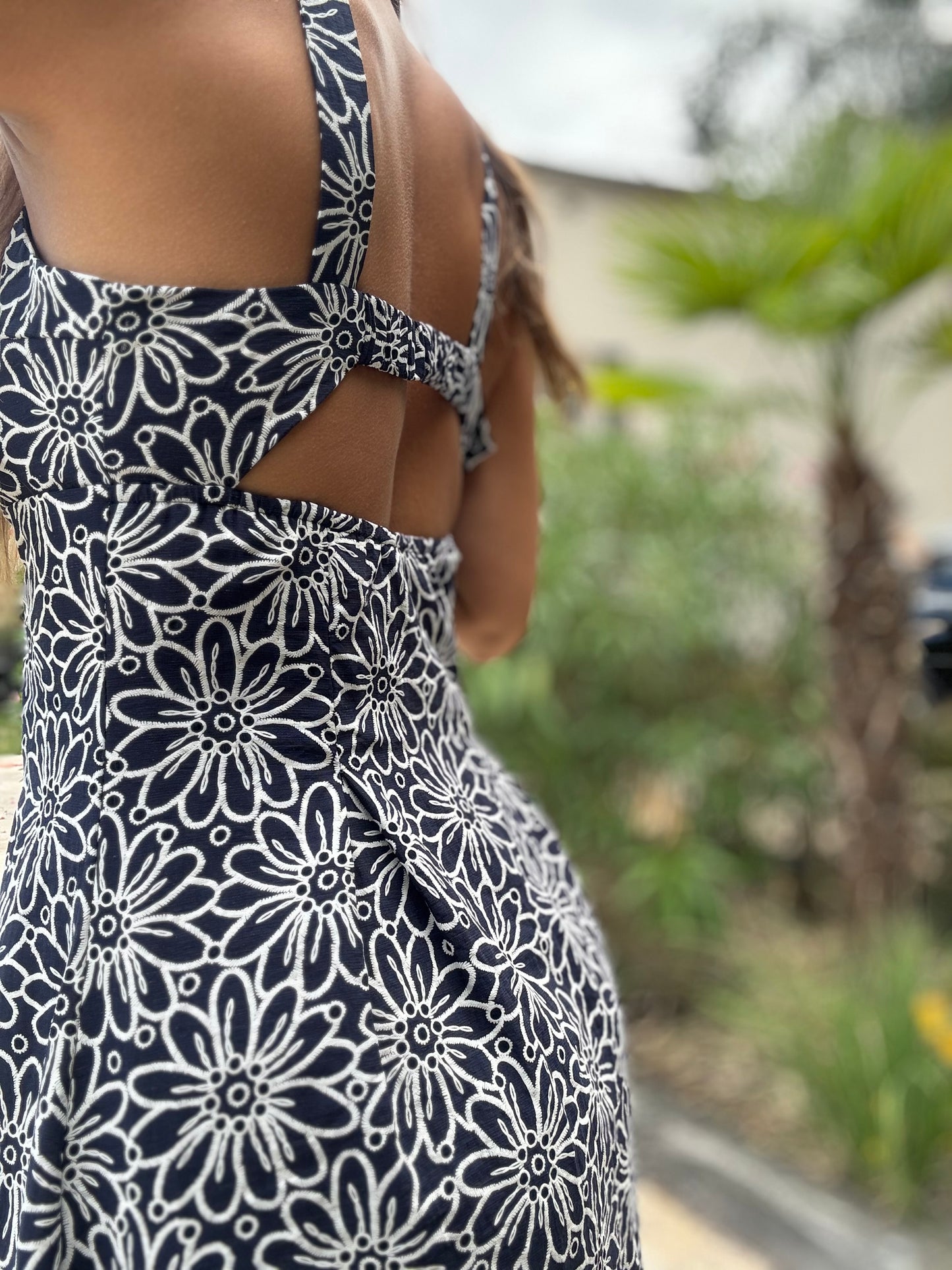 Robe Longue Fleurie - Bleu Marine