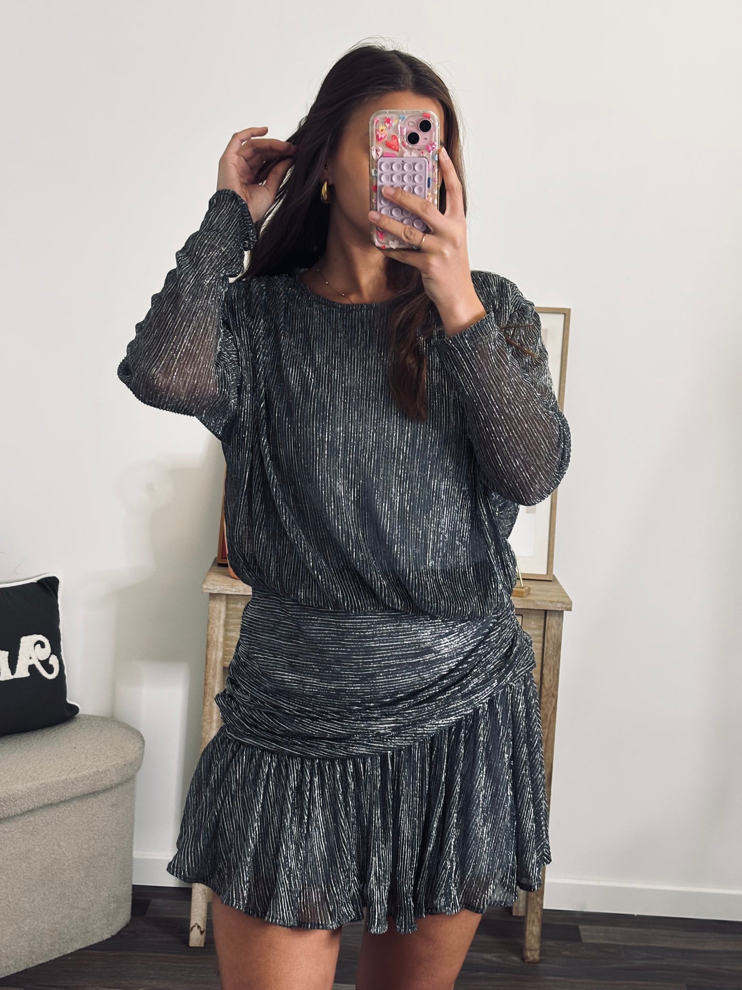 Robe Courte Drapée - Argenté