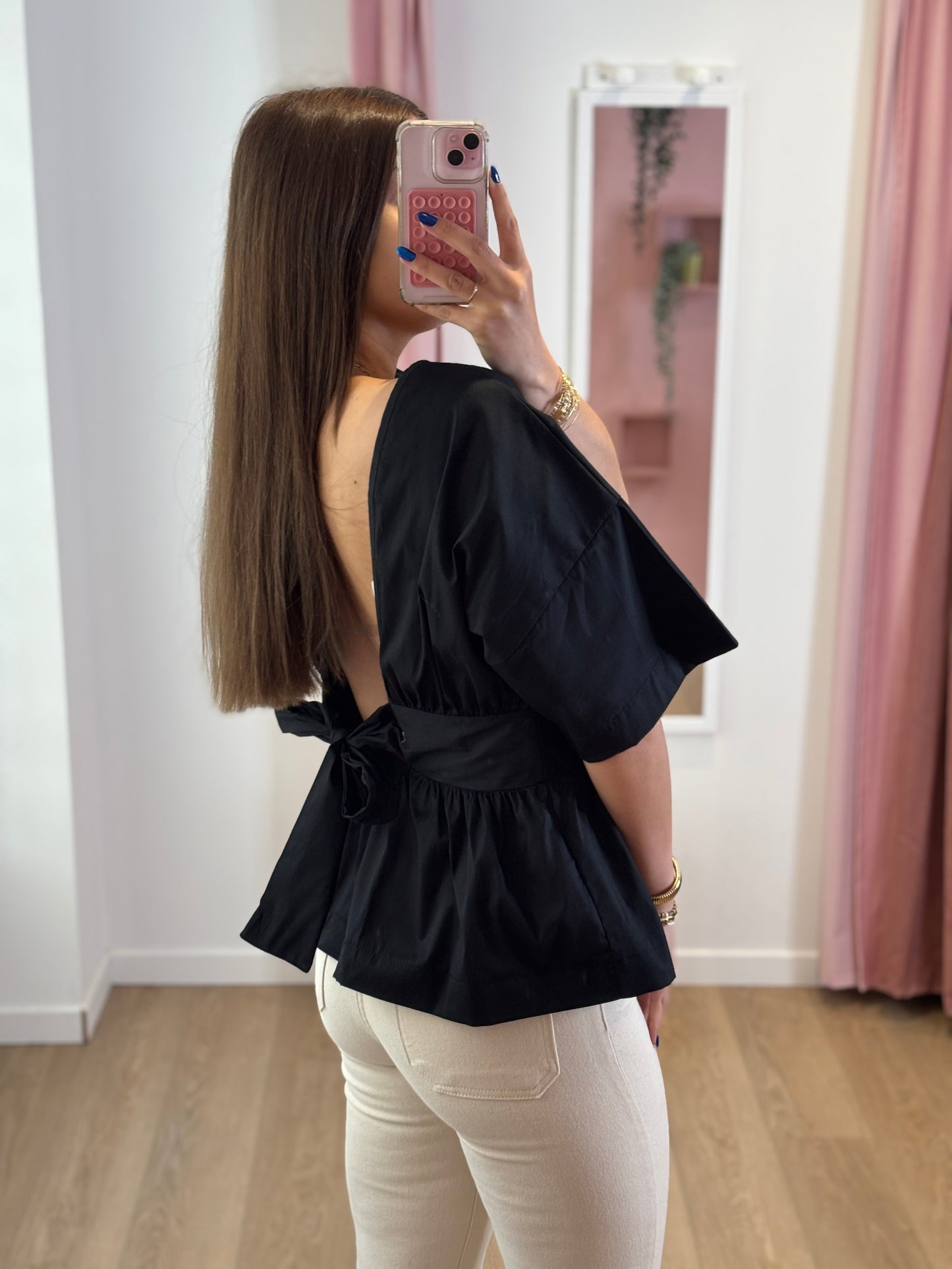 Blouse Dos Nu - Nœud dans le Dos Noir