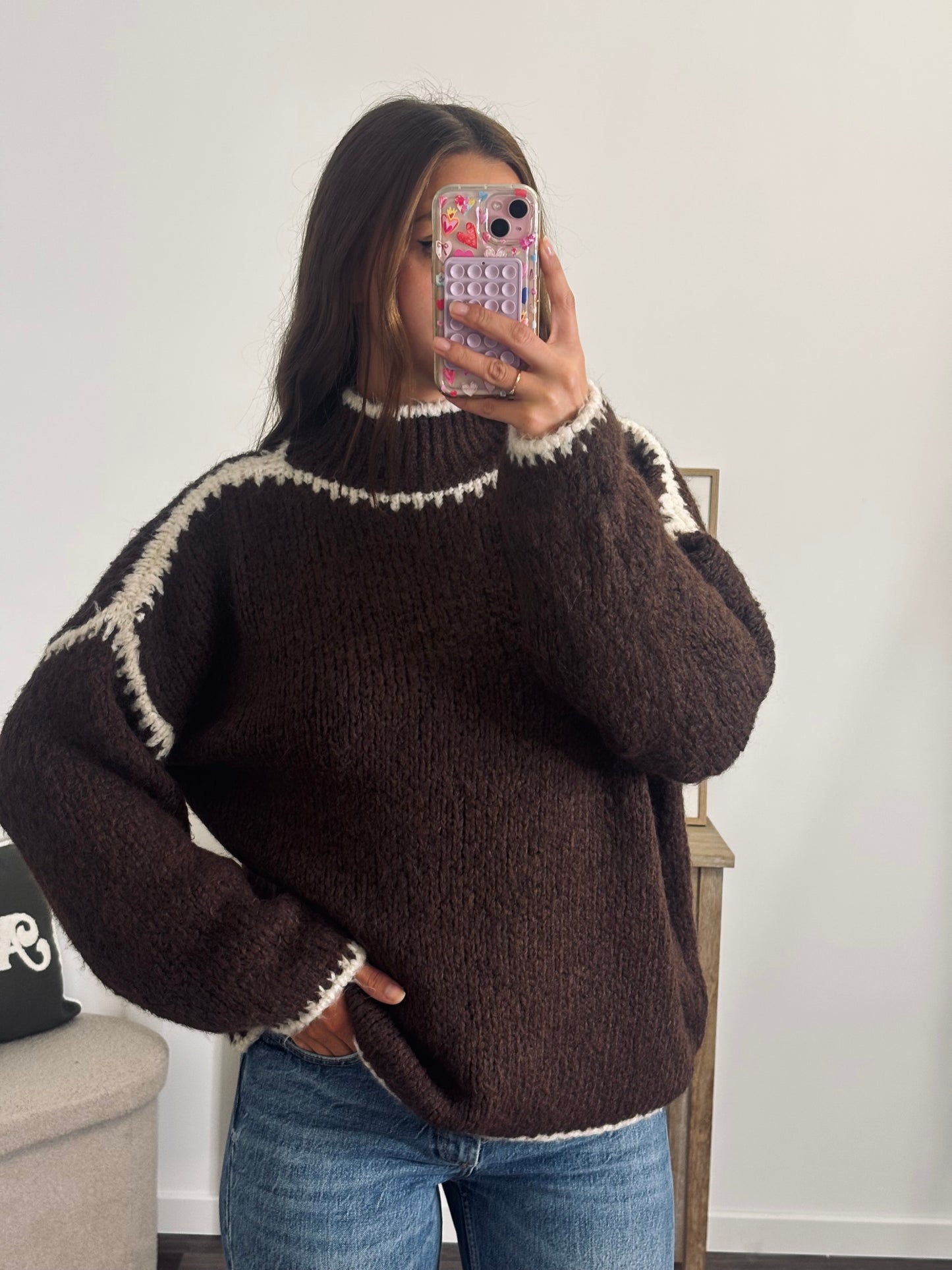 Pull Surpiqûres Blanches - Chocolat