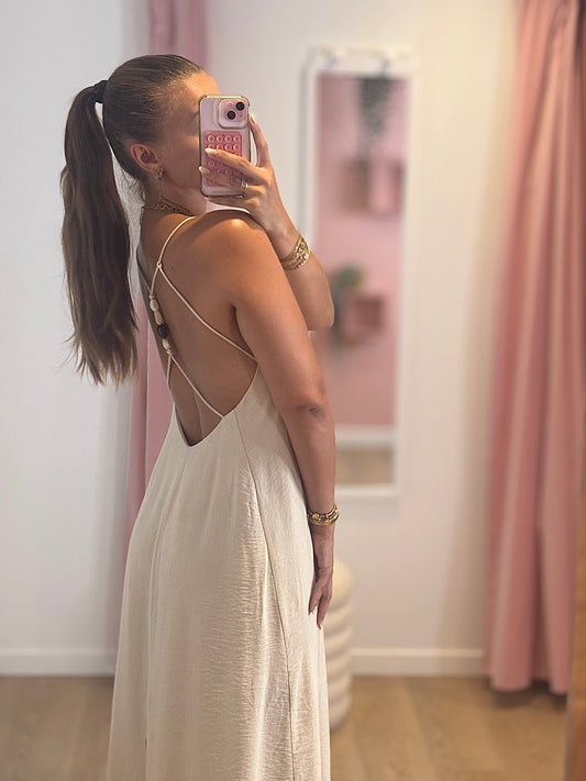 Robe Détails Perles - Beige