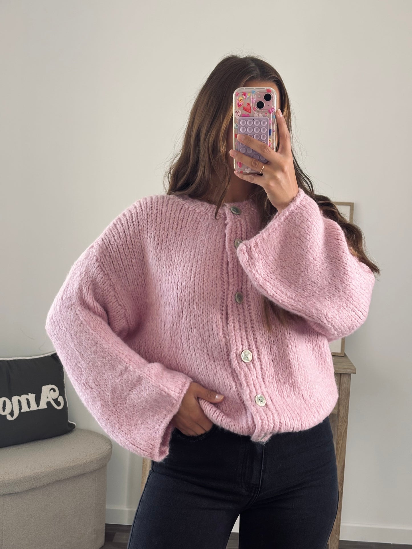 Gilet Boutons Nacrés - Rose