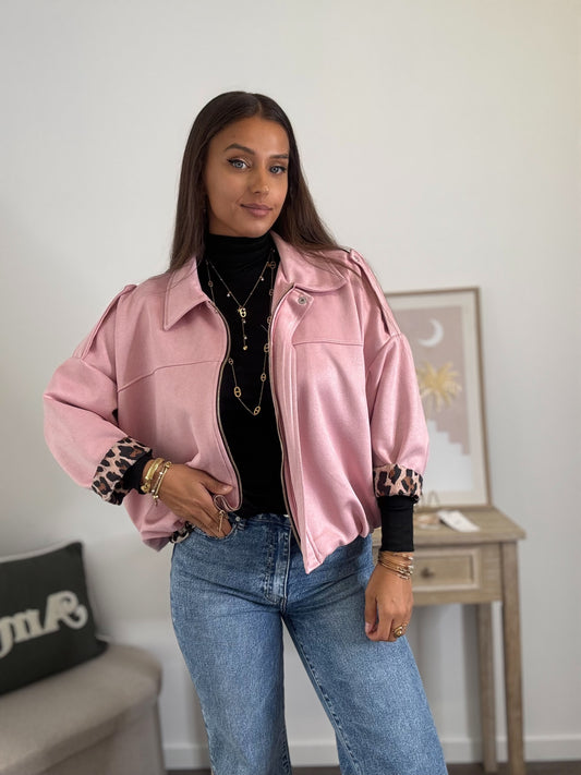 Veste Suédine Doublée Léopard - Rose