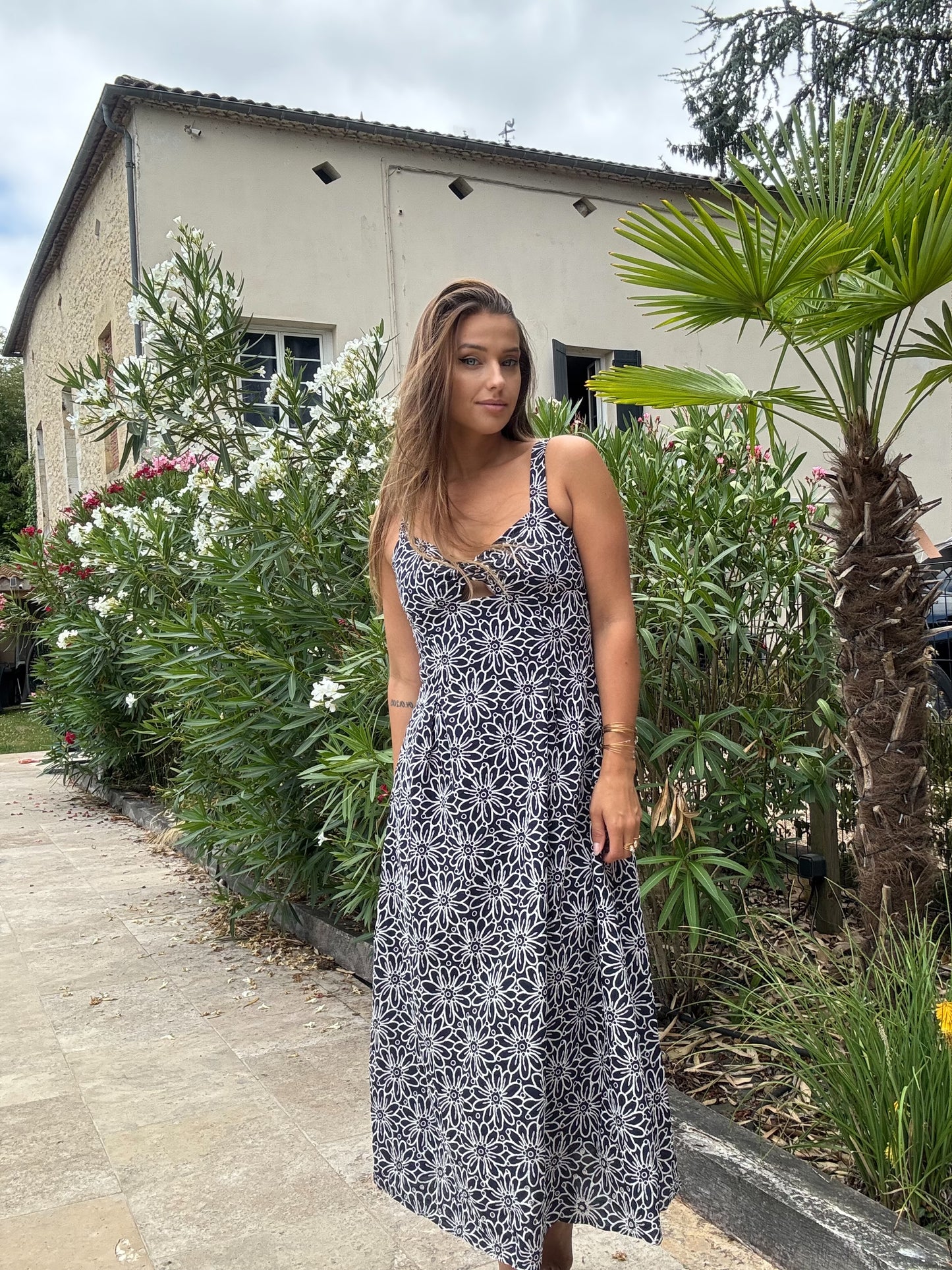 Robe Longue Fleurie - Bleu Marine