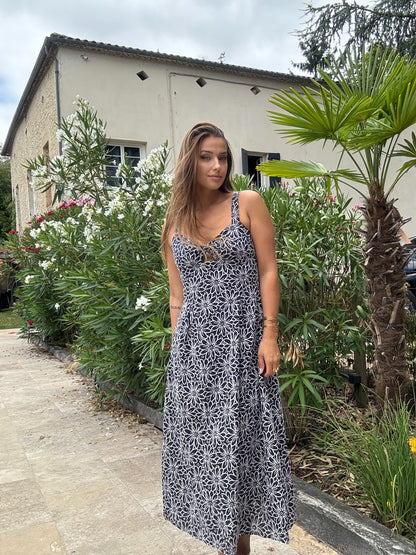 Robe Longue Fleurie - Bleu Marine