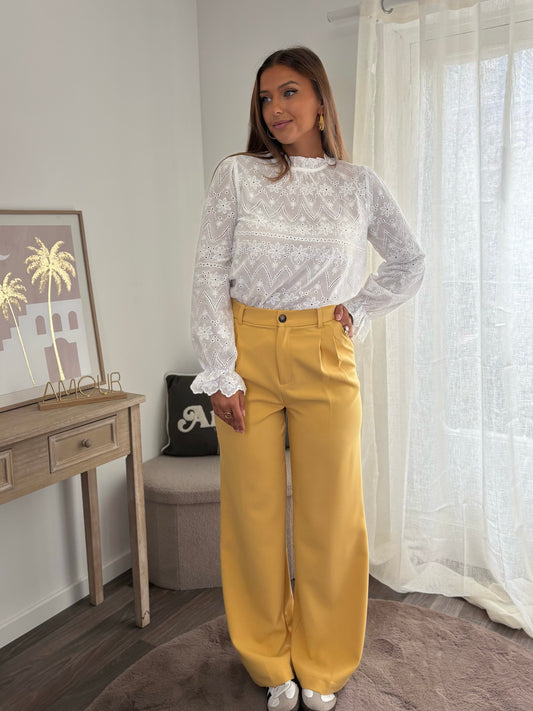 Pantalon Fluide Tailleur – Jaune Beurre