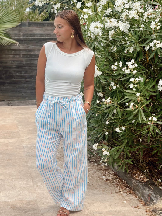 Pantalon Gaze de Coton - Fleuri