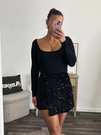 Jupe Short Velours Paillettes - Noir