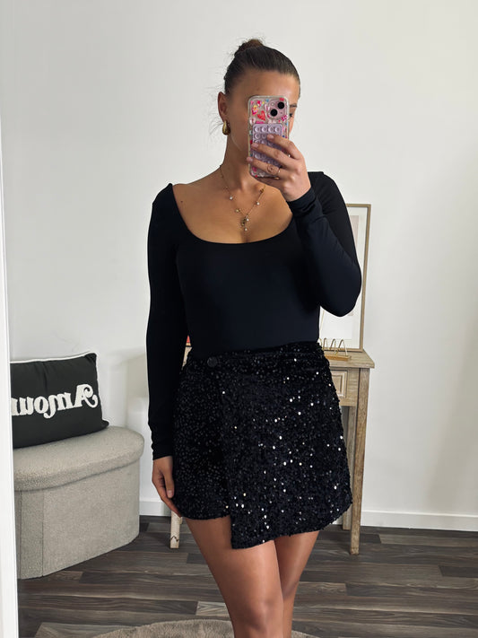 Jupe Short Velours Paillettes - Noir