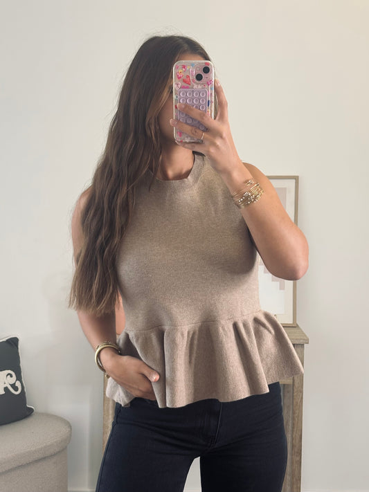 Haut à Manches Courtes avec Volants - Taupe