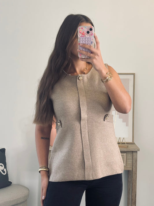 Haut à Manches Courtes avec Détails Bijoux - Taupe