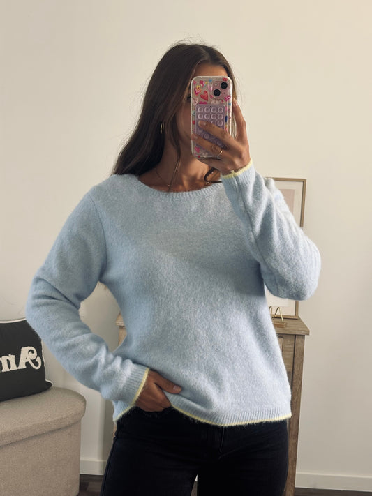 Pull Noeuds Dos Jaune - Bleu Ciel