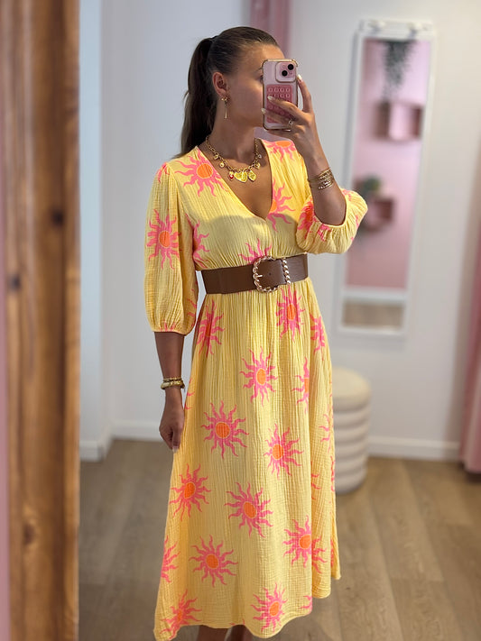 Robe Longue en Gaze de Coton - Soleil