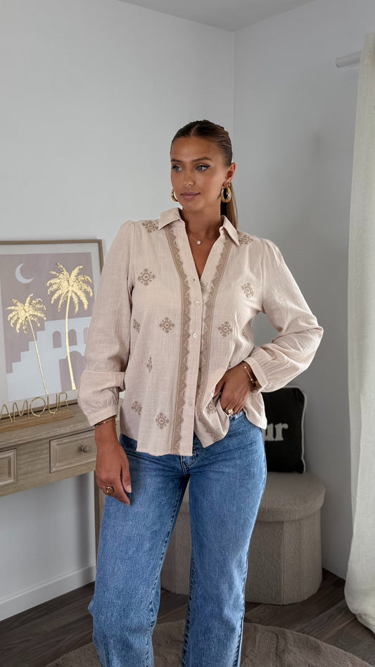 Chemise Beige à Détails Taupe