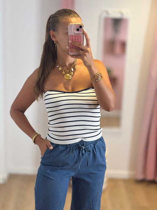 Top Bandeau Côtelé - Marinière