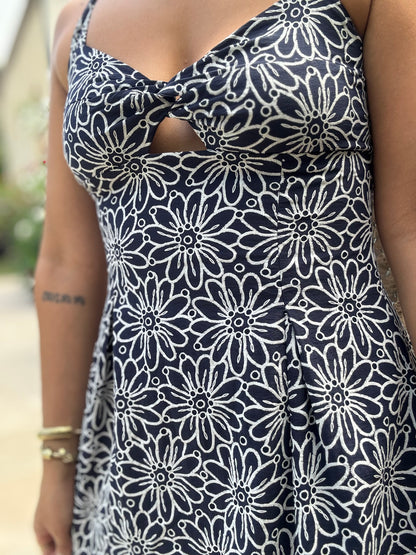 Robe Longue Fleurie - Bleu Marine