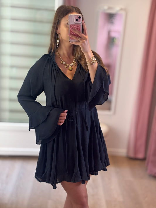 Robe Courte à Volants - Noir