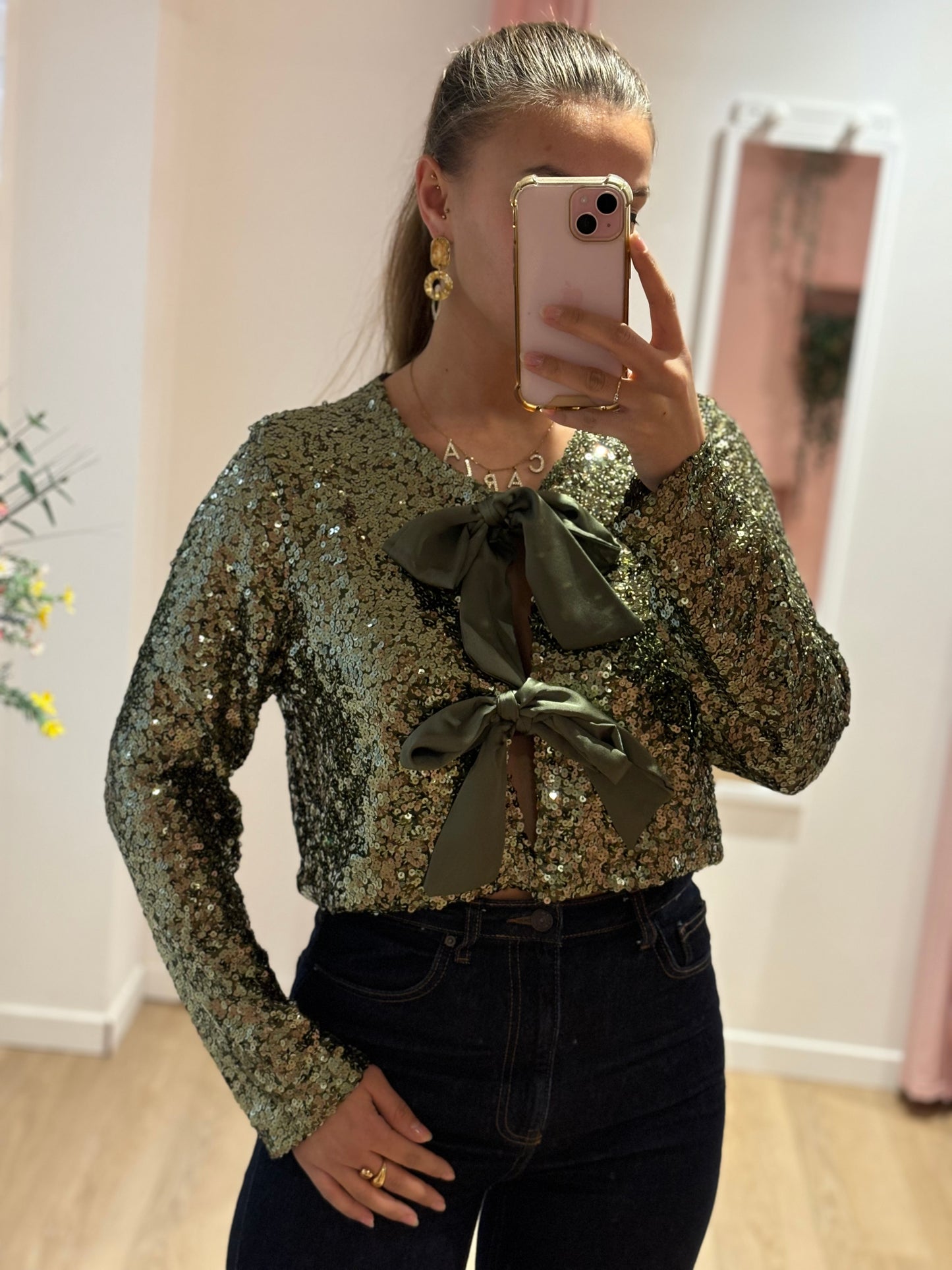 Top à sequins kaki