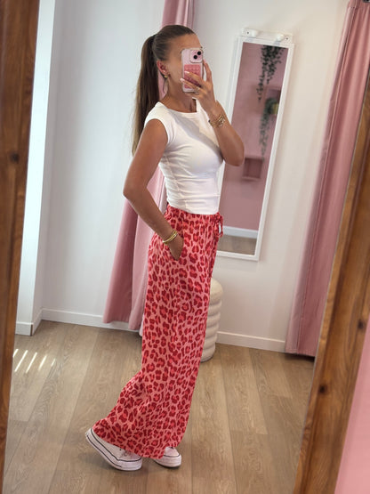 Pantalon Fluide Léopard - Rouge