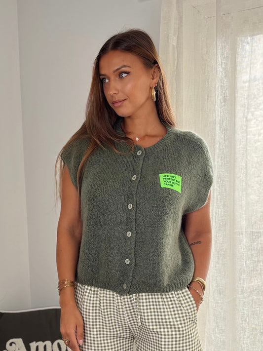 Gilet Sans Manche à Inscription - Kaki
