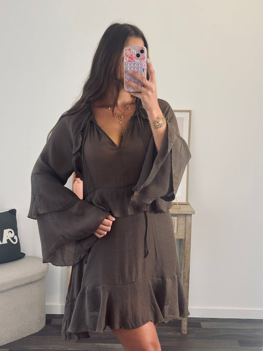 Robe Bohème à Volants - Marron