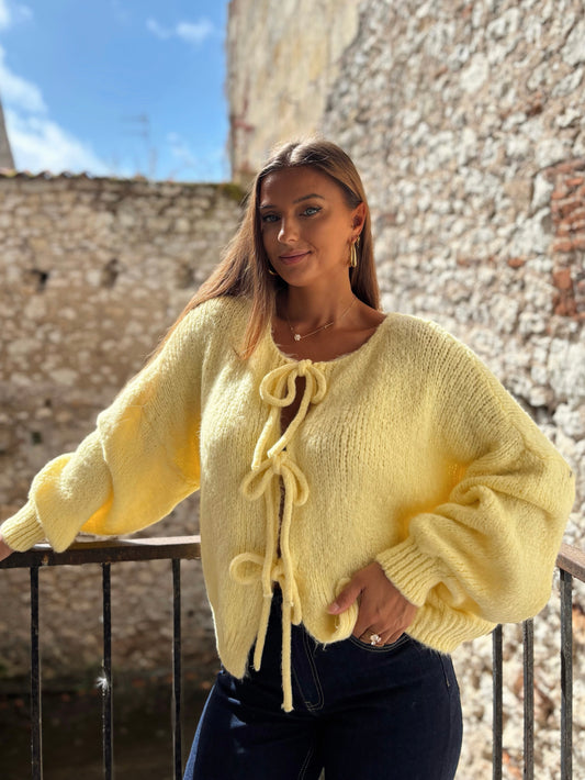 Gilet Noeuds en Maille Douce - Jaune
