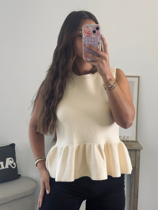 Haut à Manches Courtes avec Volants - Crème