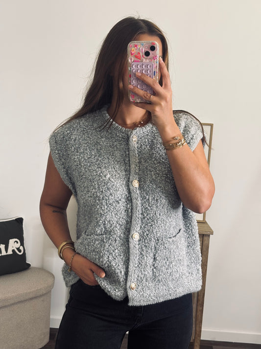 Gilet Maille Bouclette - Gris