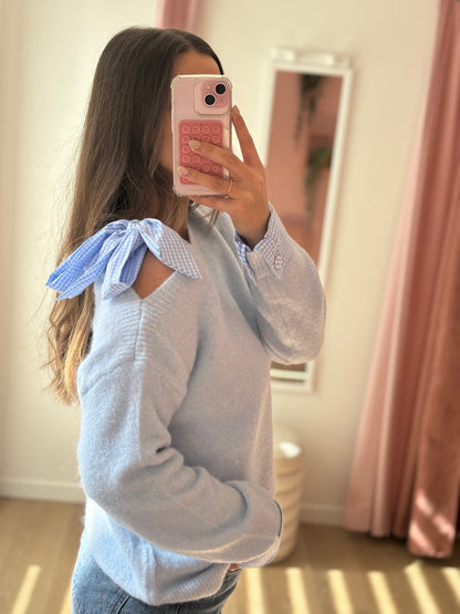Pull bleu asymétrique Nœuds Vichy