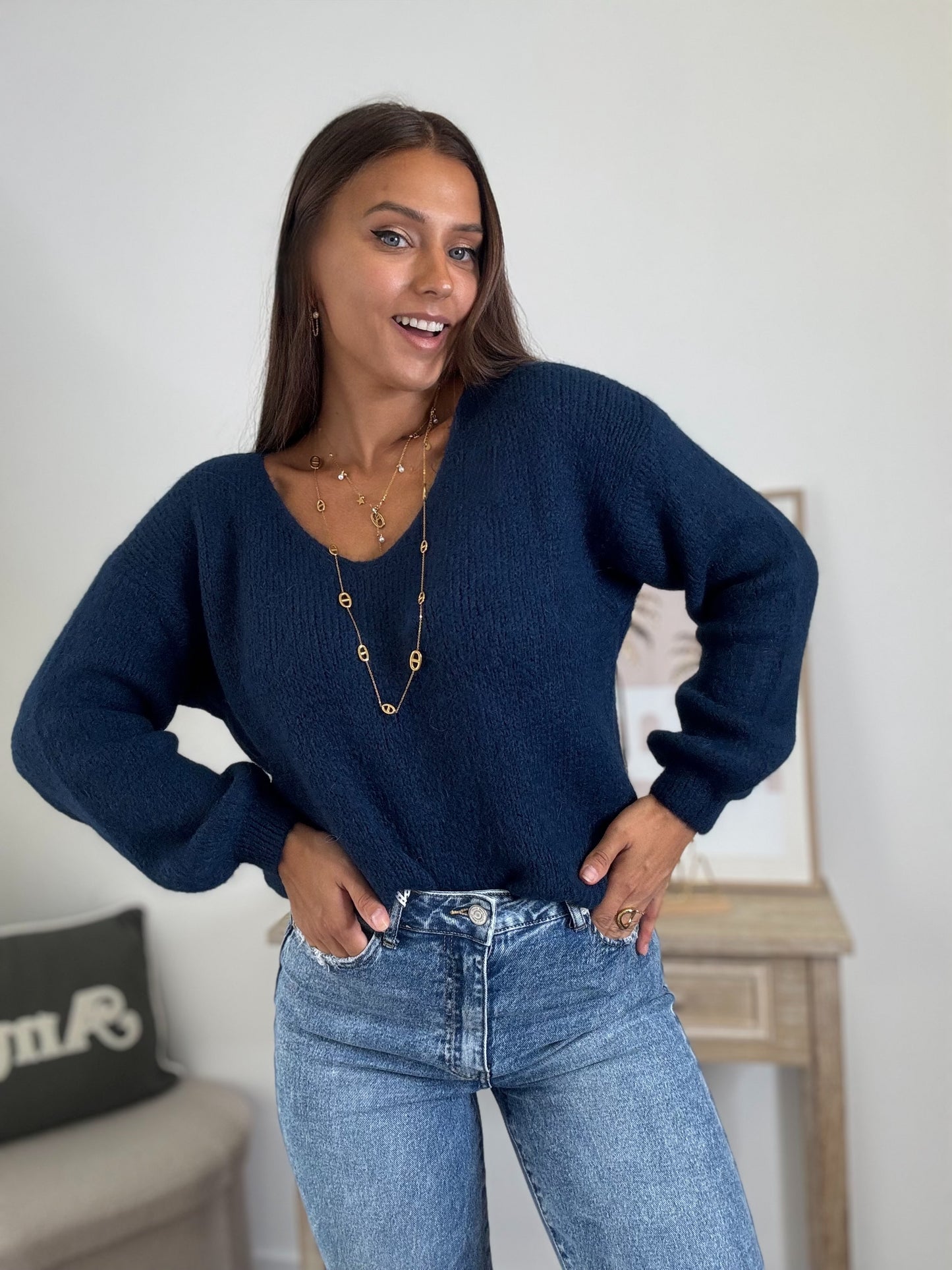 Pull Doux Col V - Bleu Marine