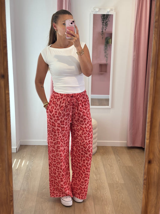 Pantalon Fluide Léopard - Rouge