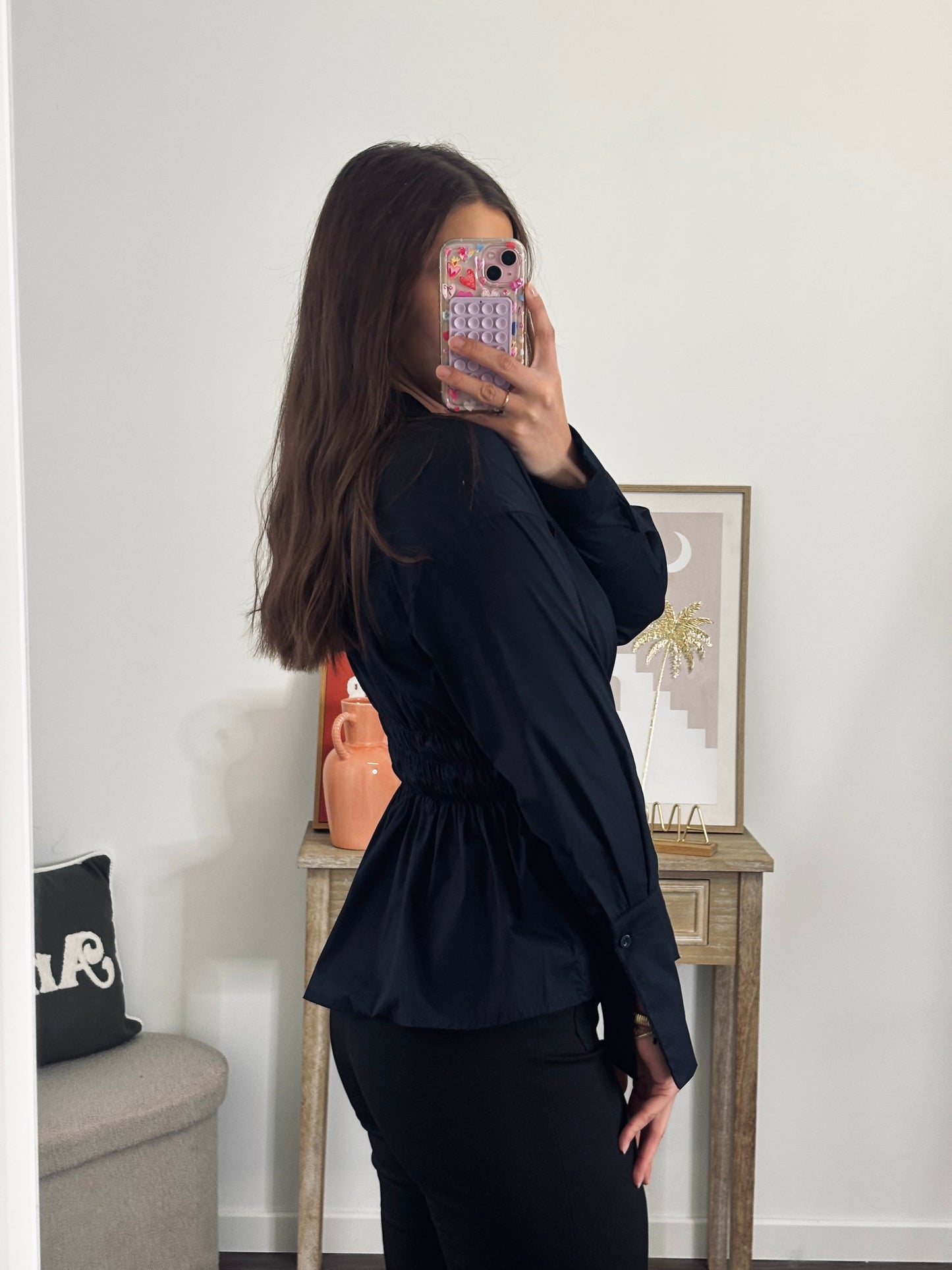 Chemise Smocké À La Taille - Bleu Marine