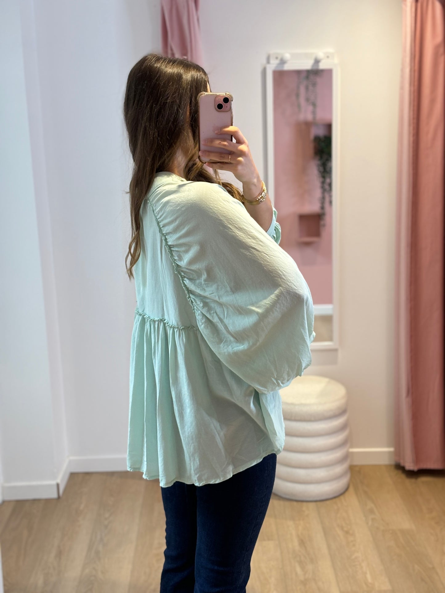 Chemise Soie & Voile de Coton vert d'eau