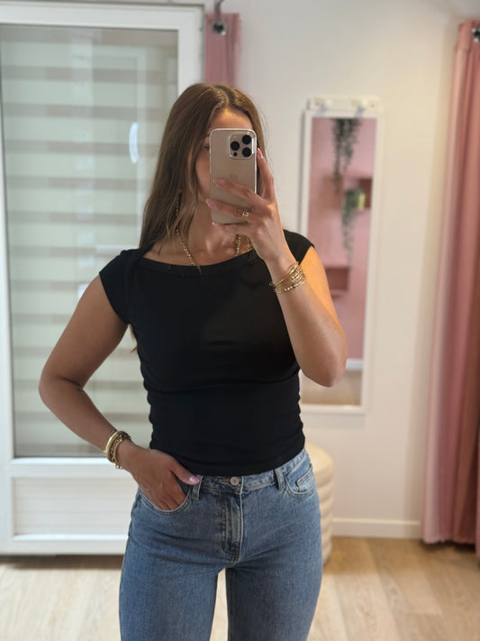 Tee Shirt Col Bateau - Noir