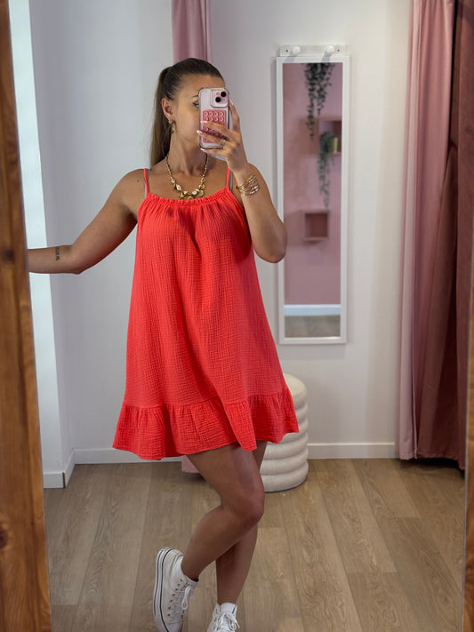 Robe Courte Gaze de Coton - Corail