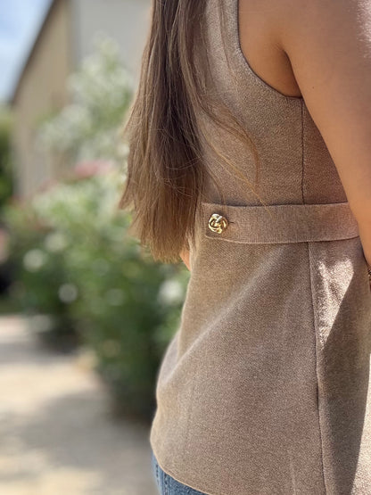 Haut à Manches Courtes avec Détails Bijoux - Taupe