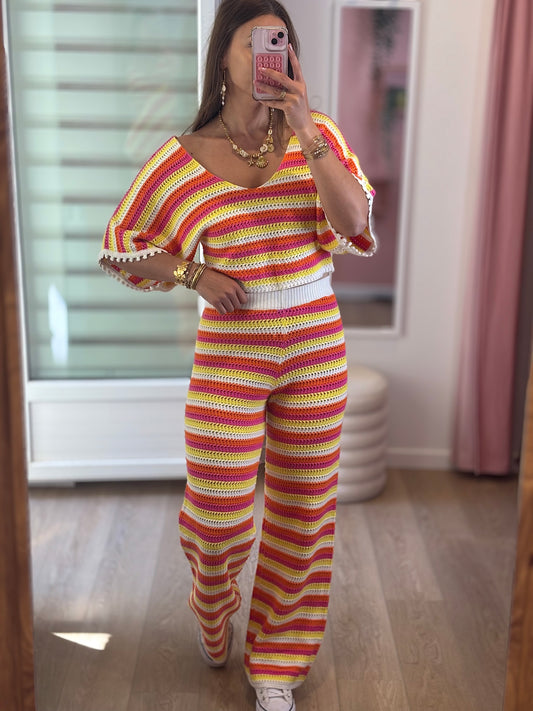 Ensemble Crochet Rayé – Ambiance Sunset