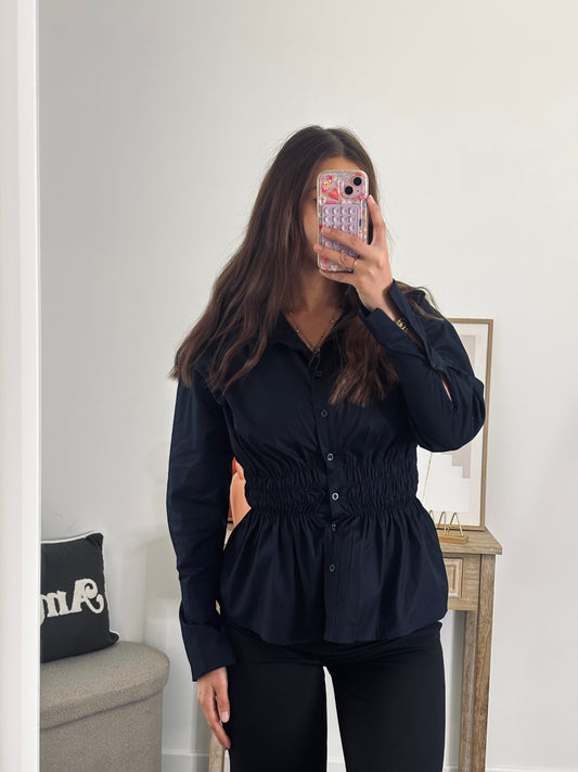 Chemise Smocké À La Taille - Bleu Marine