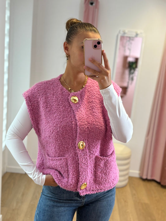 Gilet bouclette rose