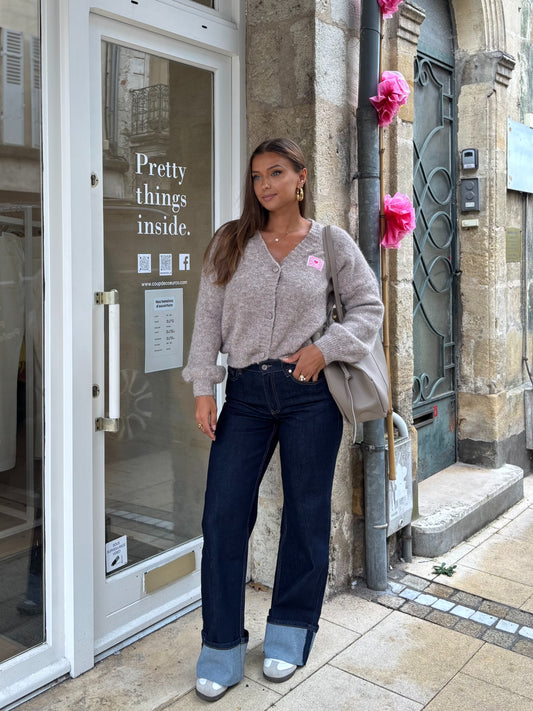 Jean Droit en Denim Brut avec Rebord