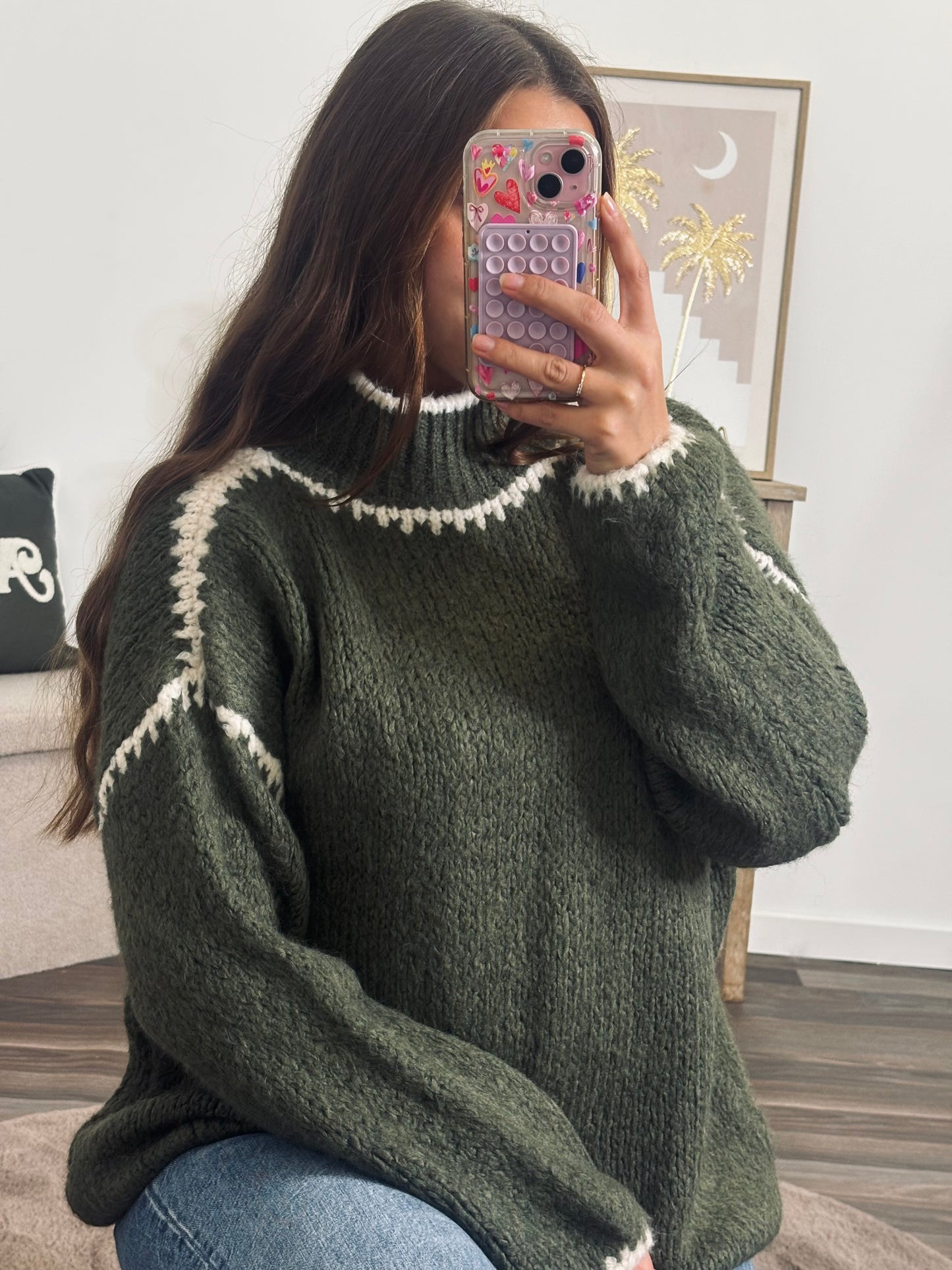 Pull Surpiqûres Blanches - Kaki