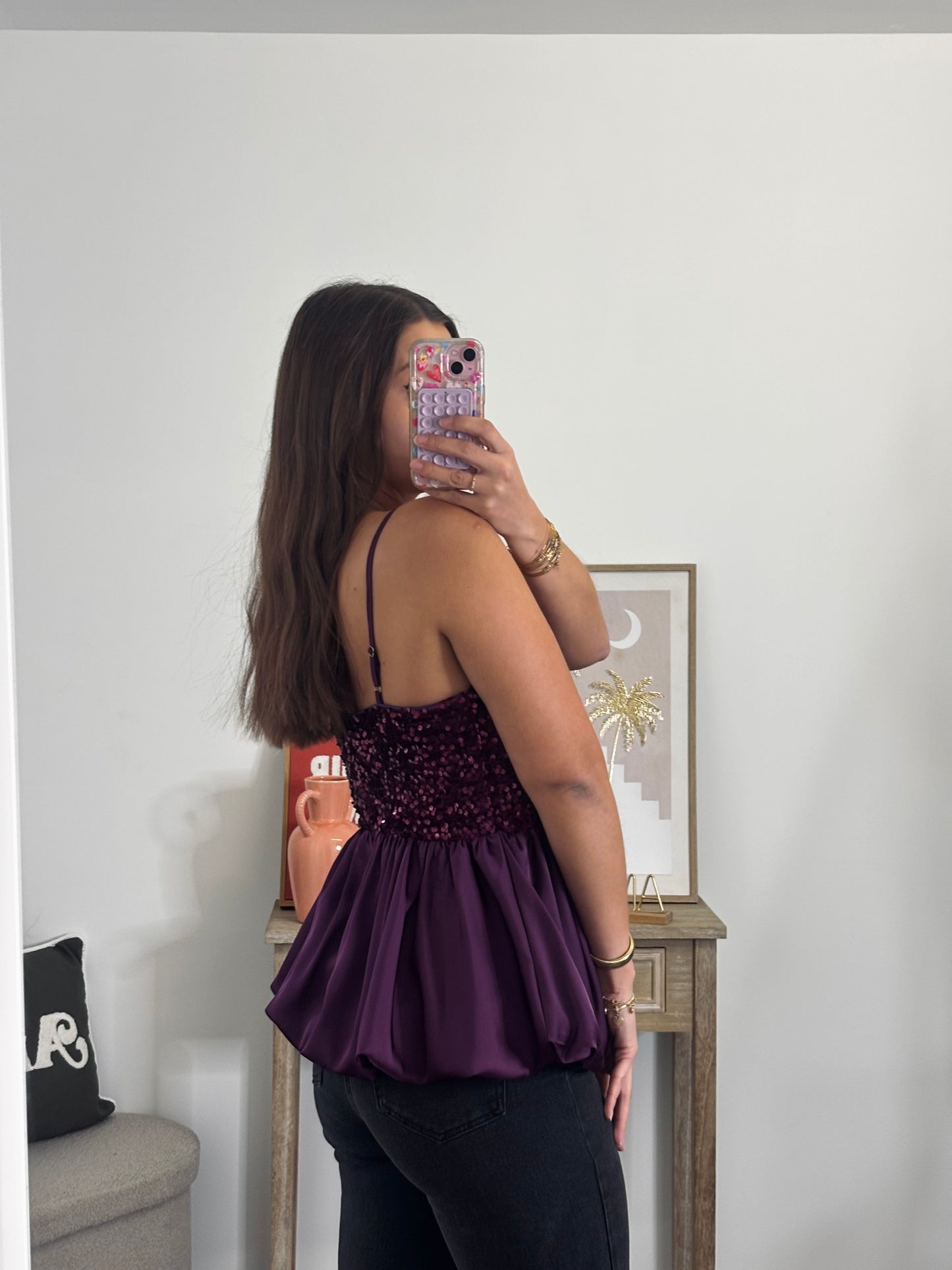Top Péplum en Velours - Sequins Aubergine
