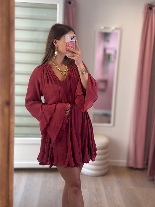 Robe Courte à Volants - Bordeaux